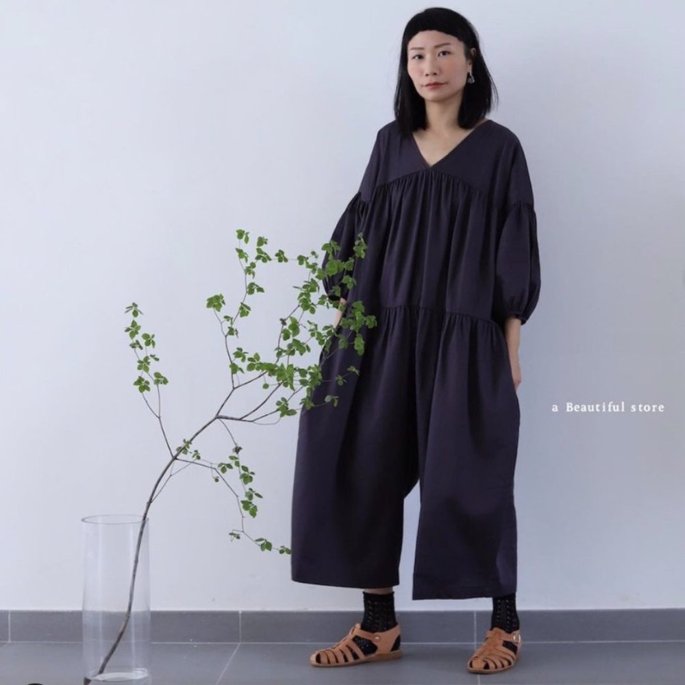 Black Crane Puff Jumpsuit